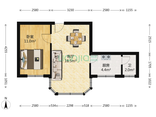 客车厂宿舍 1室1厅1卫 44平方