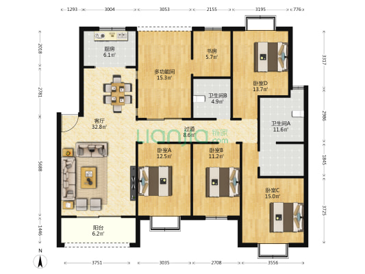 长水航城茉莉苑 6室1厅2卫 158平方