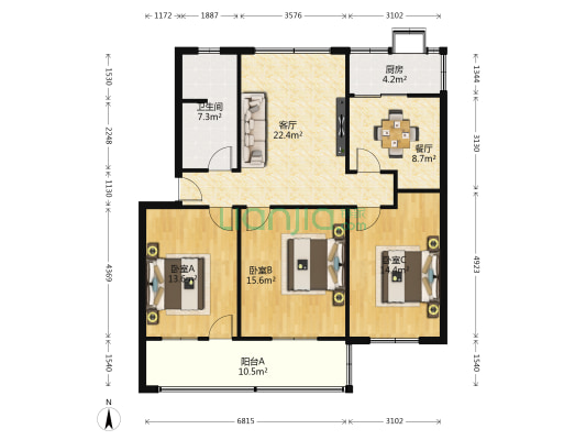 国税局家属院 3室2厅1卫 109平方
