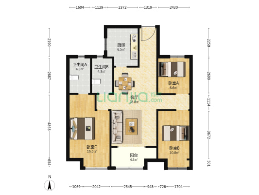华地·桃源里 3室1厅2卫 110平方