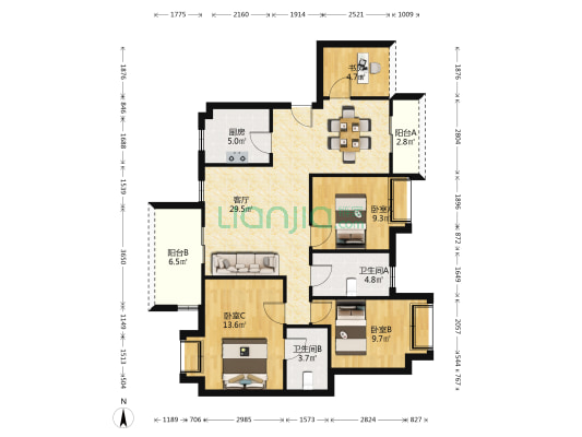 东升雅院 4室1厅2卫 109平方