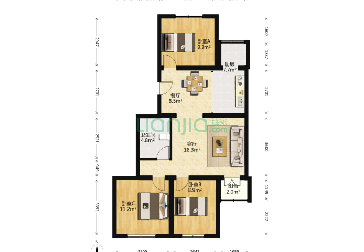 龙兴园南区3室2厅1卫9794㎡