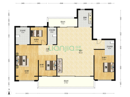 碧桂园星湖雅筑 4室1厅3卫 214平方