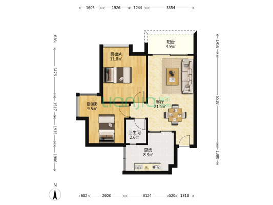 华裕居 2室1厅1卫 74平方