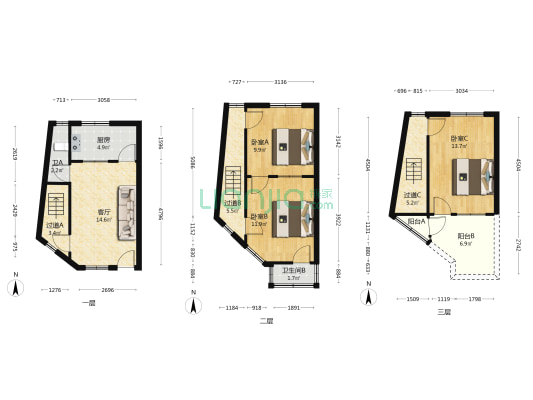 堂皇里 3室1厅2卫 66平方