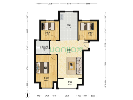 南北通透集中供暖 人车分流 北京保利物业管家式服务-户型图