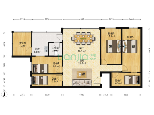 中山路南4号 5室2厅1卫 103平方