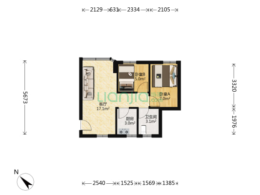 新城市广场 2室1厅1卫 51平方