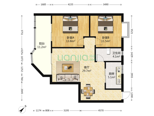 云顶香榭 2室1厅1卫 85平方