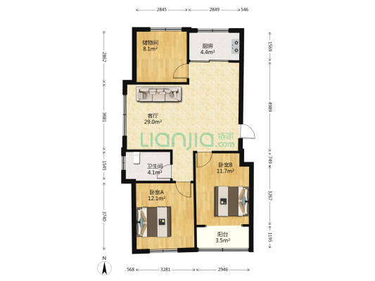 书香世家B区 2室1厅1卫 103平方
