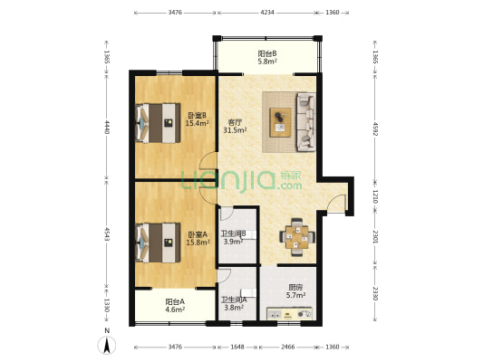 鸿海巷4号 2室1厅2卫 108平方