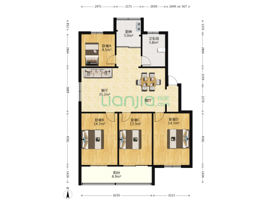 金环花苑 4室1厅1卫 119平方