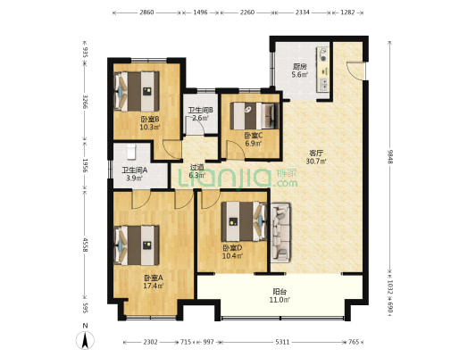 金地·湖城风华 4室1厅2卫 146平方