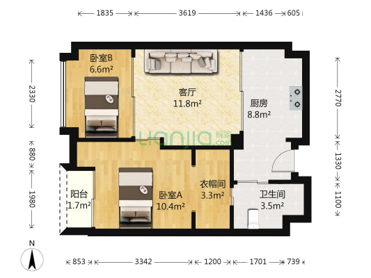 万科爱地住宅区 2室1厅1卫 58平方