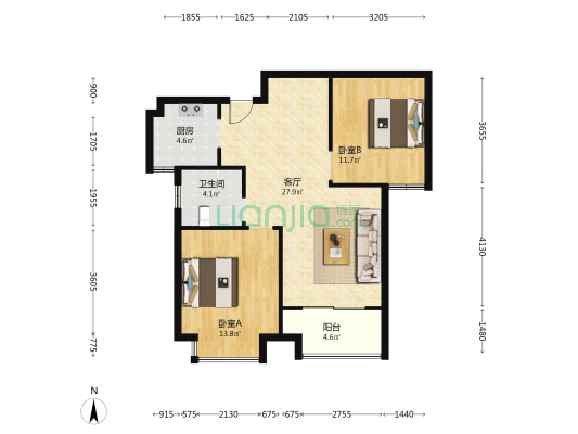 城西桥家园B组团 2室1厅1卫 91平方