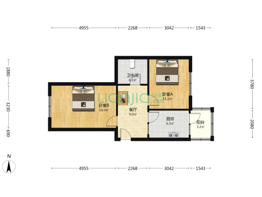八区一巷 2室1厅1卫 65平方