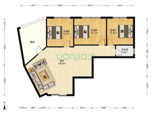 润鑫花园 3室1厅1卫 87平方