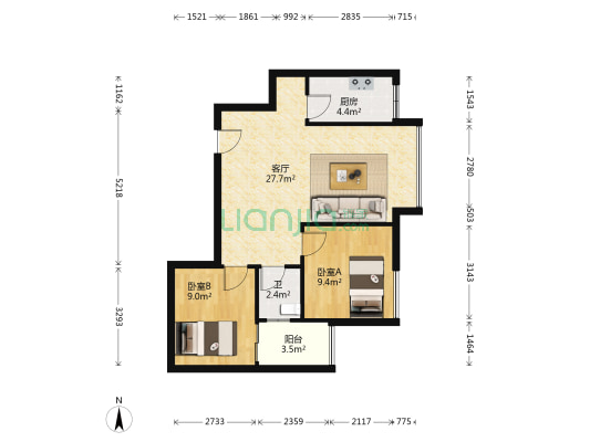 香草山 2室1厅1卫 65平方