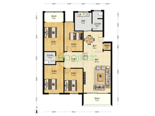 天台路372号 4室2厅2卫 138平方