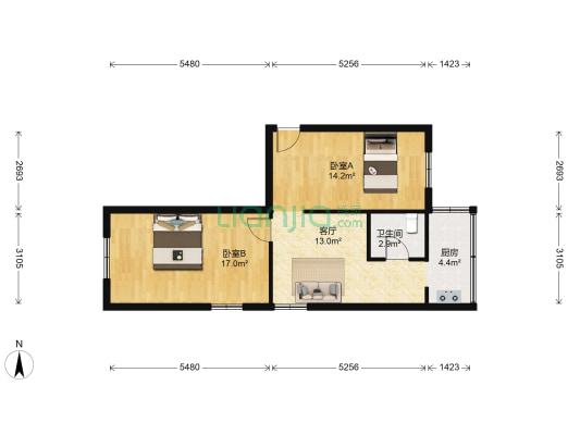 西园北里 2室1厅1卫 42平方