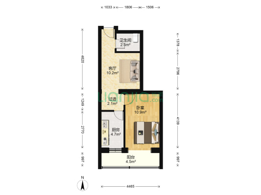 新外大街甲25号院 1室1厅1卫 45平方