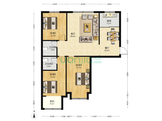银泰名苑 3室2厅2卫 146平方