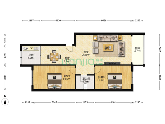 兰州面粉厂家属院 2室2厅1卫 98平方