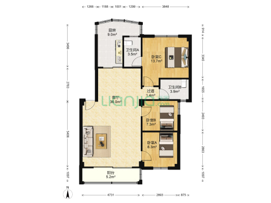 百福园 3室1厅2卫 101平方