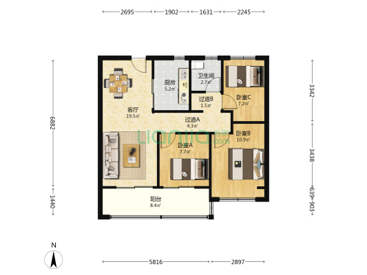 兰溪樾府 3室1厅1卫 89平方