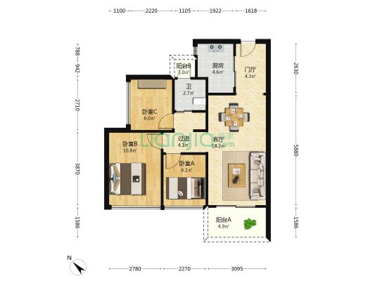中海寰宇珑宸 3室1厅1卫 78平方