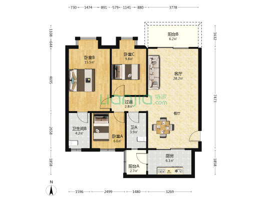 东丽豪庭 3室1厅2卫 101平方