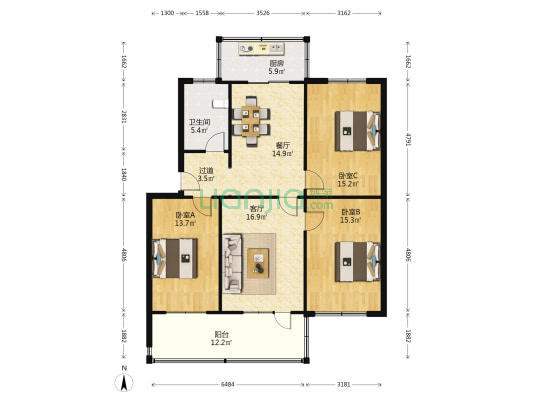 西兴小区南区 3室2厅1卫 113平方