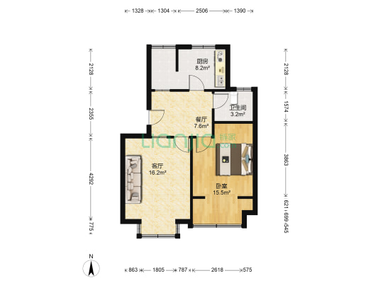 明光花园 1室2厅1卫 70平方