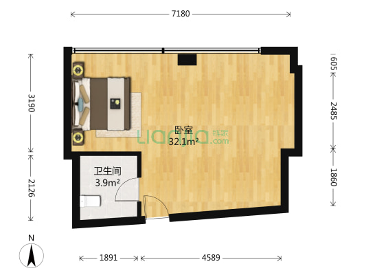 广茵大厦 1室0厅1卫 32平方