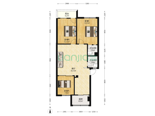 小康佳园 3室1厅2卫 96平方
