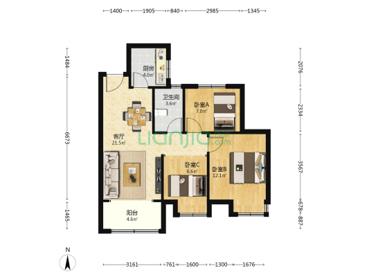 东流紫园荣景苑 3室1厅1卫 90平方
