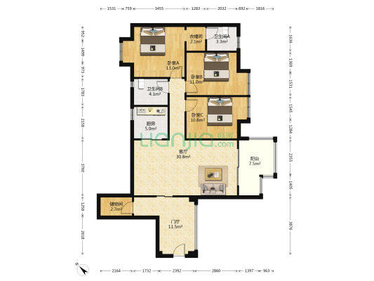 1958青年公馆 3室1厅2卫 119平方