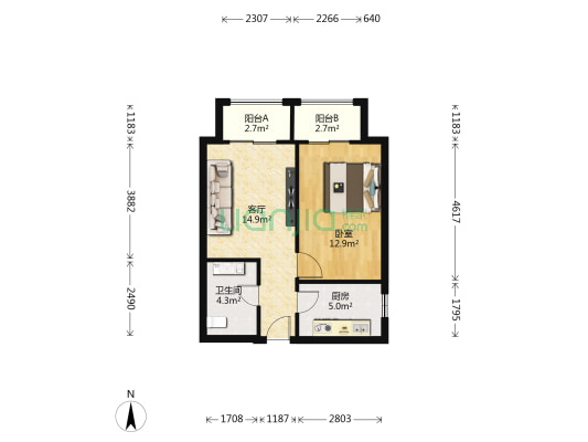 万年花城二期 1室1厅1卫 58平方