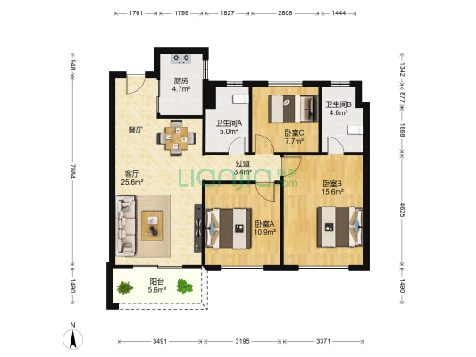 万科汉口传奇锦棠 3室1厅2卫 123平方