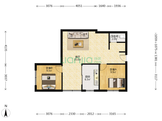 建华大厦 2室1厅1卫 83平方