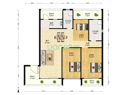 至善里 3室1厅2卫 146平方