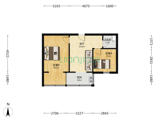 建材地质小区 2室1厅1卫 55平方