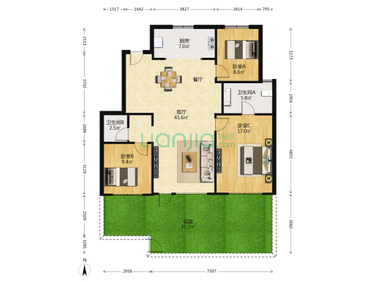 旭辉東宸府 3室1厅2卫 117平方