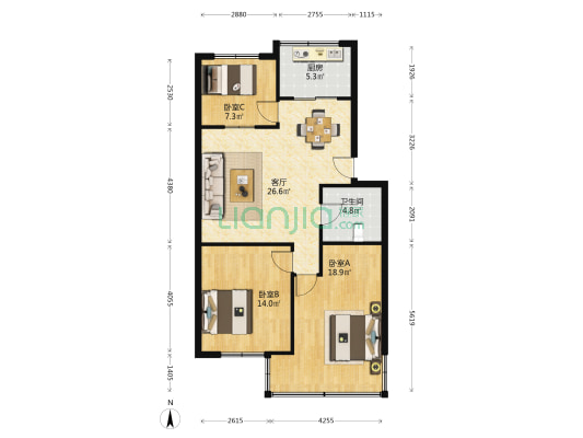 苋浦社区新兴路 3室1厅1卫 89平方
