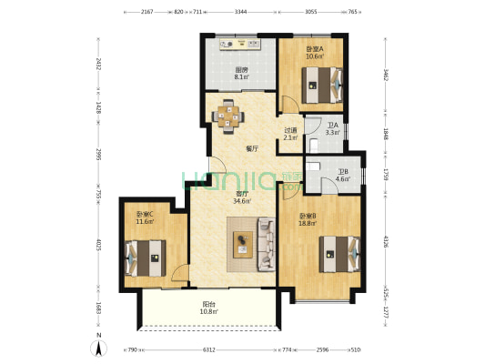 紫薇铂樾府 3室1厅2卫 136平方