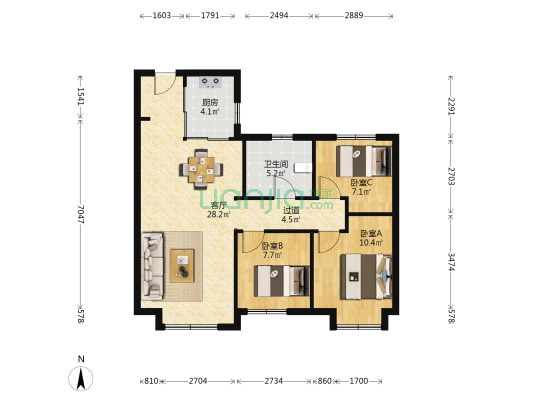 金地城E11 3室1厅1卫 98平方