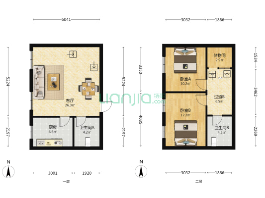 金湾小区 2室1厅2卫 107平方