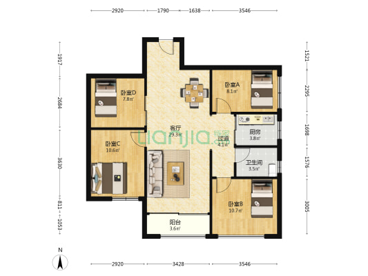 小时代 4室1厅1卫 114平方