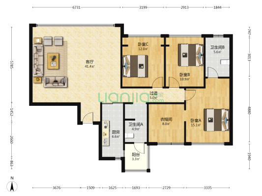 金隅上城郡 3室1厅2卫 141平方
