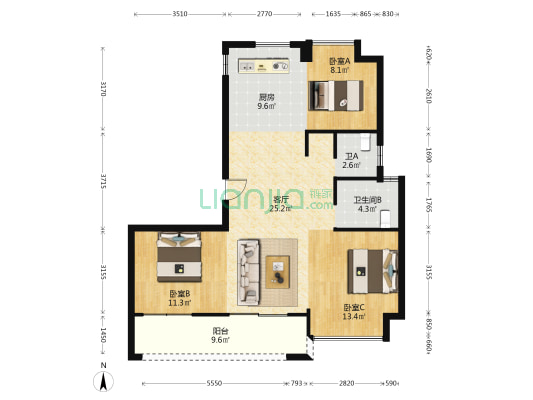 永宁雅居 3室1厅2卫 108平方